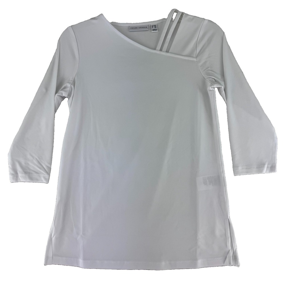 Susan Graver Liquid Knit Asymetric 3/4 Sleeve Tunic Top XXSP White